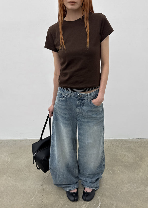 Lacquer Wash Balloon Wide Denim Pants