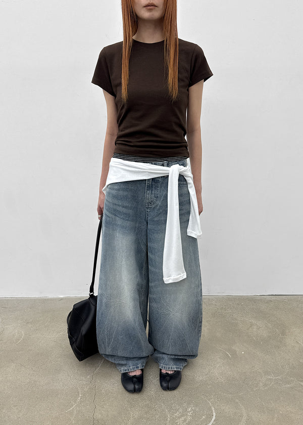 Lacquer Wash Balloon Wide Denim Pants