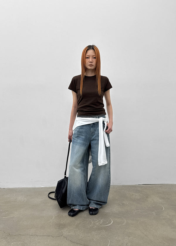 Lacquer Wash Balloon Wide Denim Pants