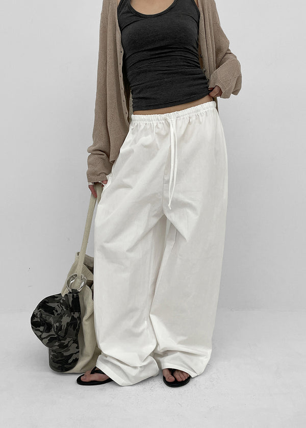Parlen Slim-waisted Wide Cotton Pants