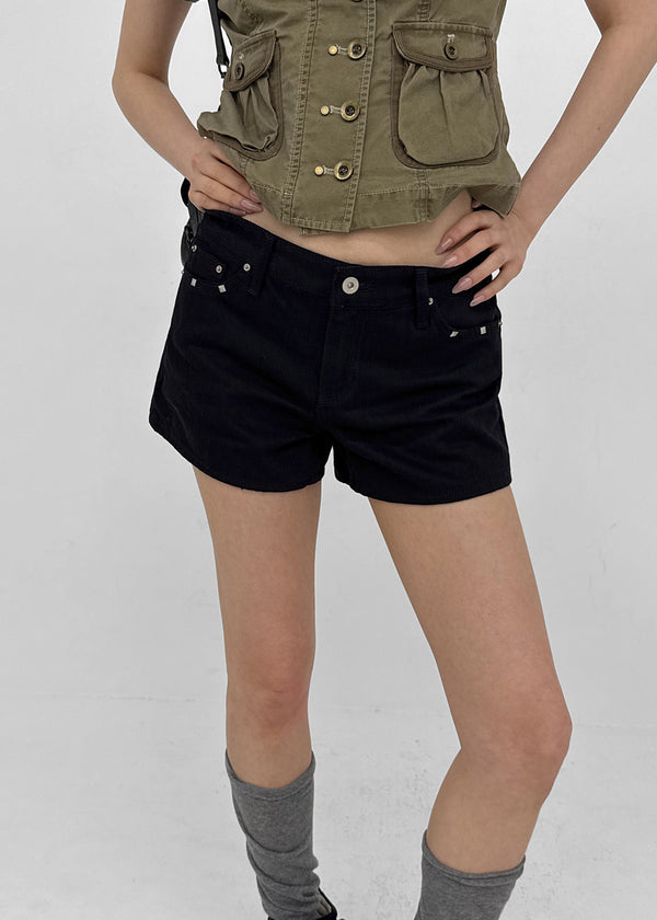 Hanu Semi-low Waist Riveted Cotton Shorts