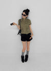 Hanu Semi-low Waist Riveted Cotton Shorts