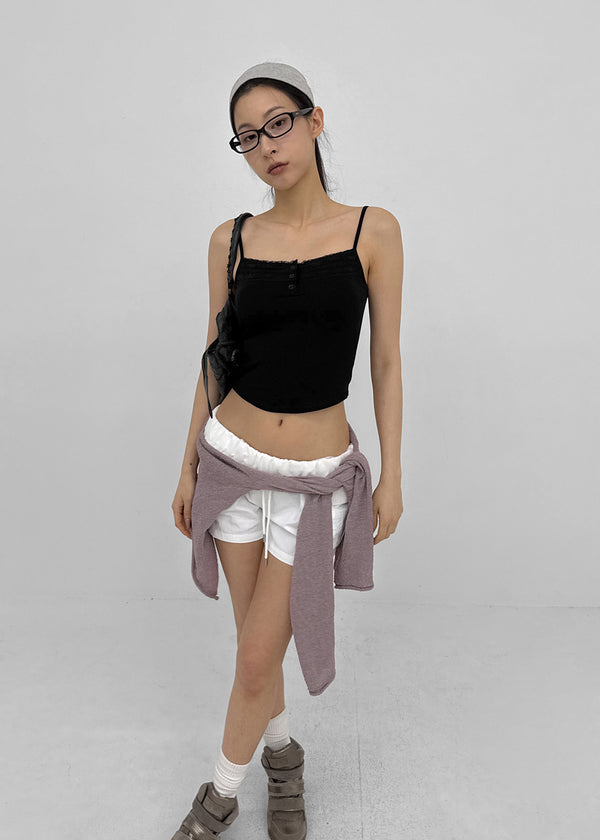 Shupong Henley Neck Lace Crop Sleeveless (Built-in Cap)