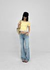 Ferrols Crop Color Off-shoulder Short Sleeve Tee
