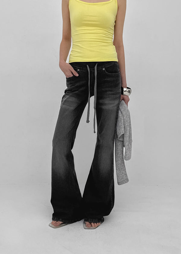 Comonut Banding Washed Bootcut Denim Pants