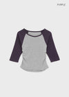 Half-tie Shirring Color-block Raglan 3/4 Sleeve Tee