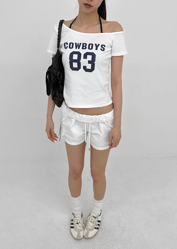 Teen Bar Layered Halter Off-shoulder Short Sleeve Tee