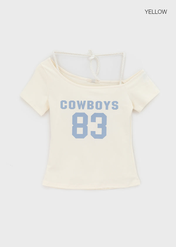 Teen Bar Layered Halter Off-shoulder Short Sleeve Tee