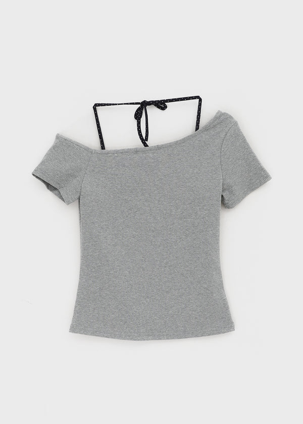 Teen Bar Layered Halter Off-shoulder Short Sleeve Tee