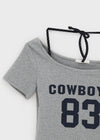 Teen Bar Layered Halter Off-shoulder Short Sleeve Tee