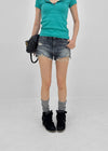 Fallb Damaged Washed Denim Shorts