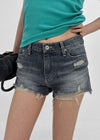 Fallb Damaged Washed Denim Shorts