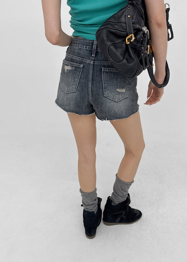 Fallb Damaged Washed Denim Shorts