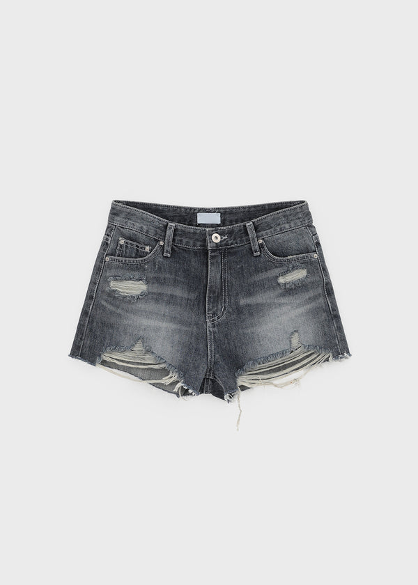 Fallb Damaged Washed Denim Shorts