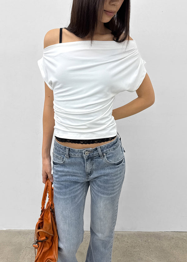 Bere Shirred Off-shoulder Short-sleeve Tee