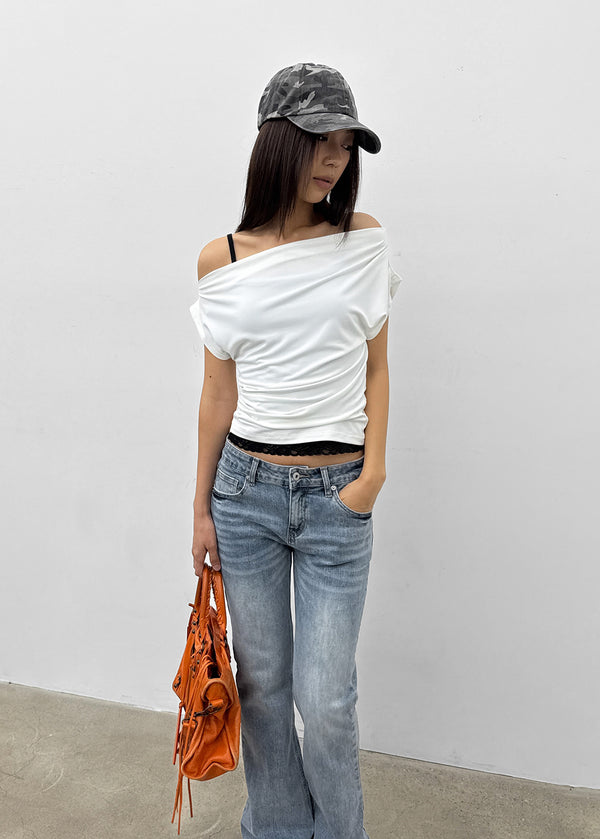 Bere Shirred Off-shoulder Short-sleeve Tee