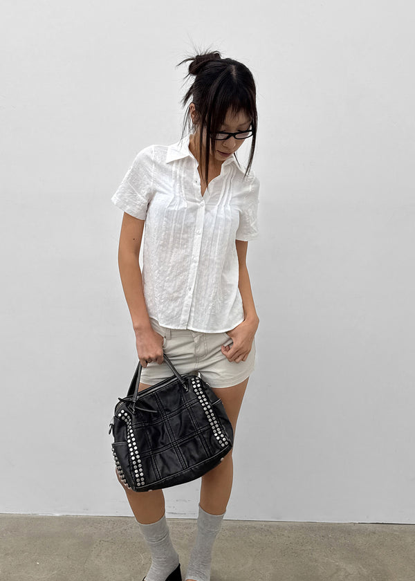 T-farm Pintuck Short Sleeve Check Shirt