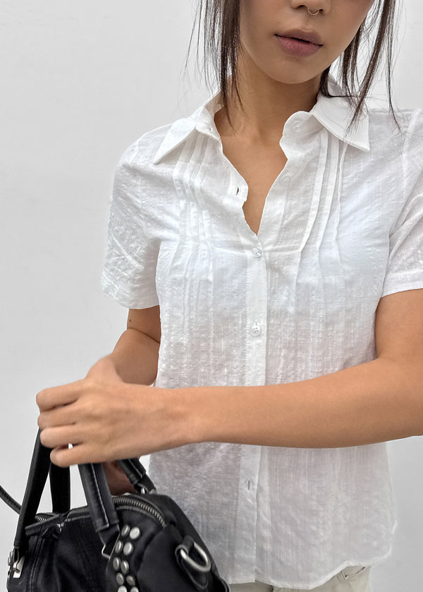 T-farm Pintuck Short Sleeve Check Shirt