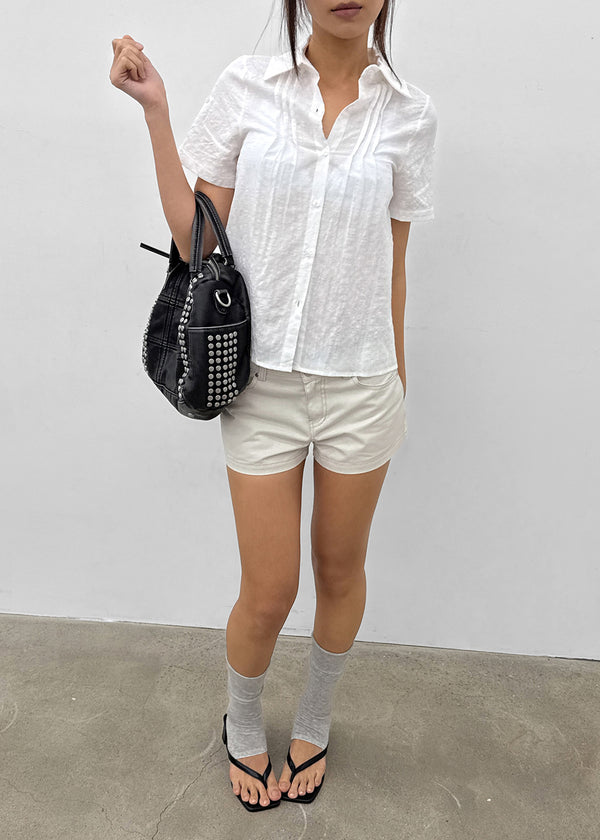 T-farm Pintuck Short Sleeve Check Shirt