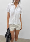 T-farm Pintuck Short Sleeve Check Shirt