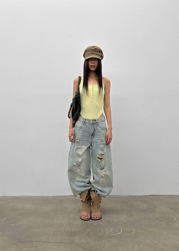 Denfil Damaged Wide Denim Pants