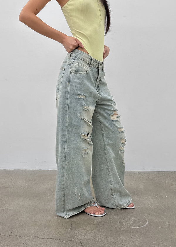 Denfil Damaged Wide Denim Pants