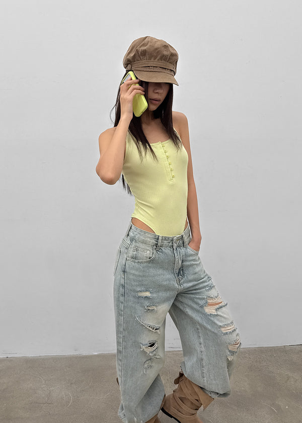 Denfil Damaged Wide Denim Pants