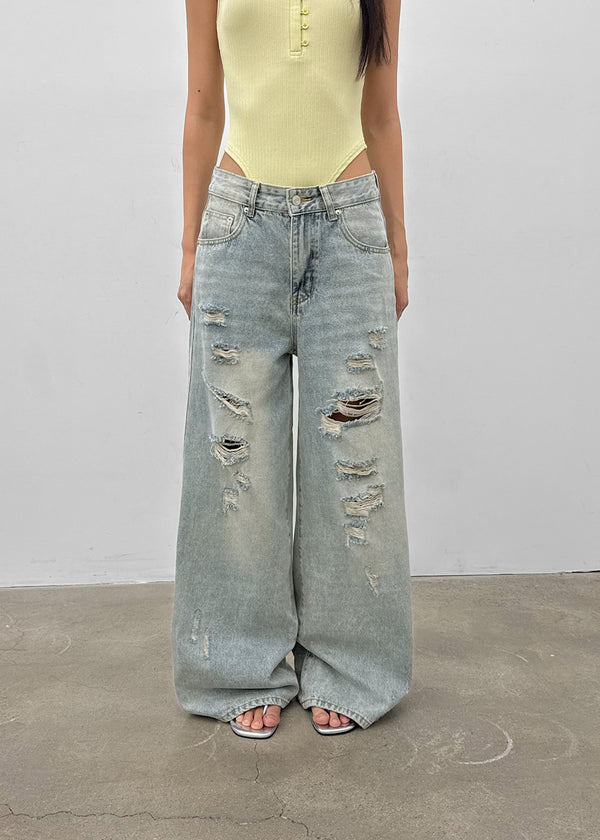Denfil Damaged Wide Denim Pants