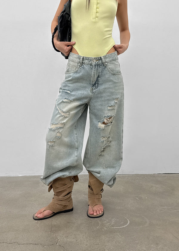 Denfil Damaged Wide Denim Pants