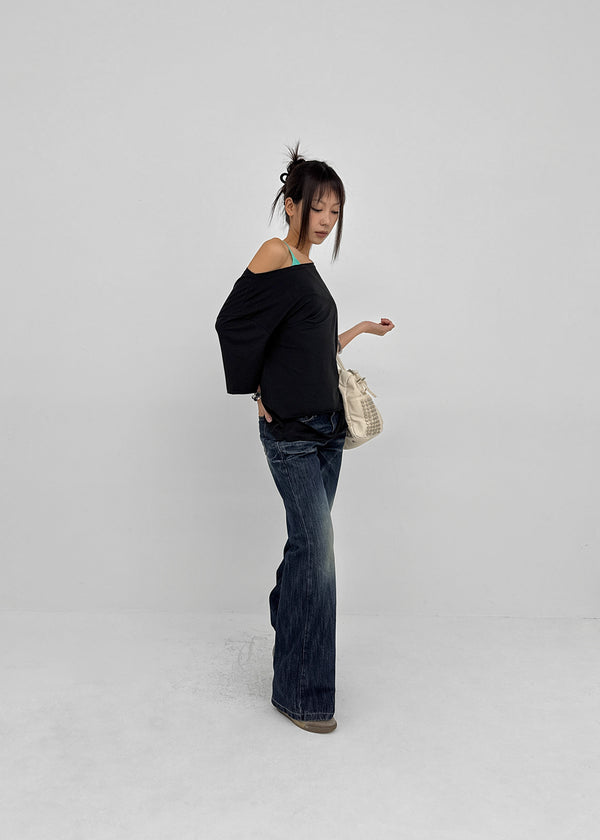 Curling Low-waist Bootcut Denim Pants
