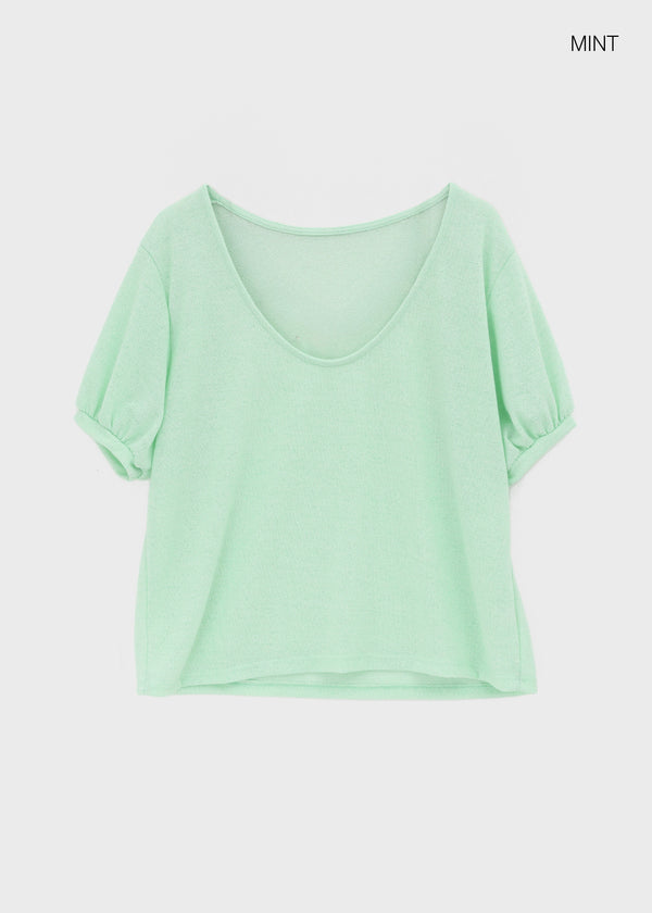 Glam Deep U-neck Summer Knit Short Sleeve Tee