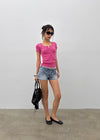 Kellack Two-button Washed Short Denim Pants
