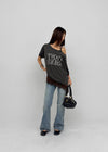 Compact Print Asymmetrical Off-shoulder Short Sleeve T-shirt