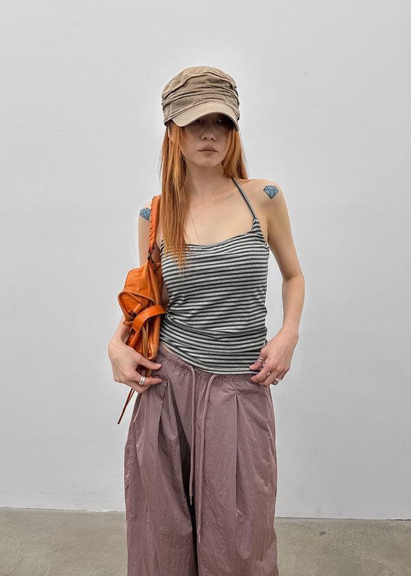 Rikong Stripe Halter Sleeveless (Built-in Cap)