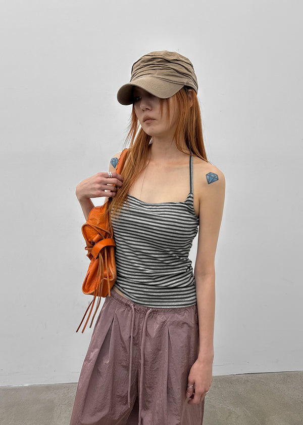 Rikong Stripe Halter Sleeveless (Built-in Cap)