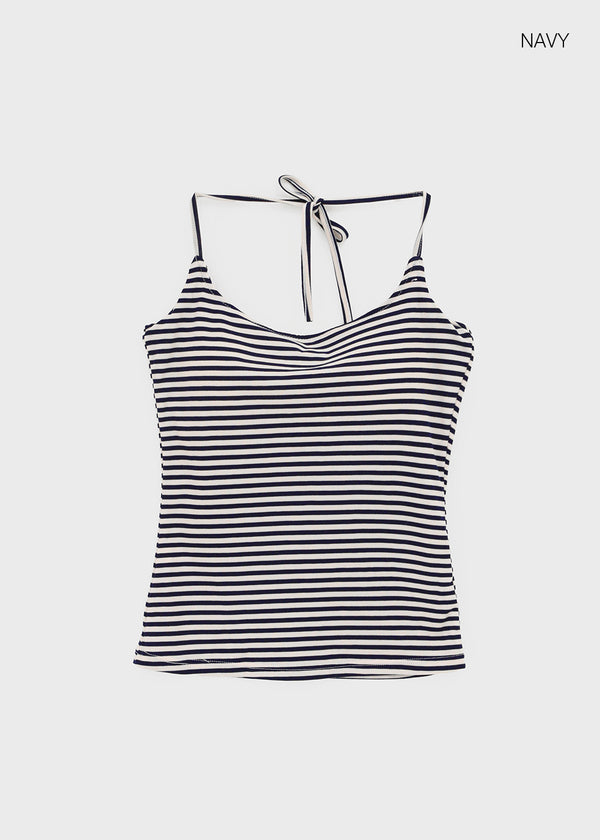 Rikong Stripe Halter Sleeveless (Built-in Cap)