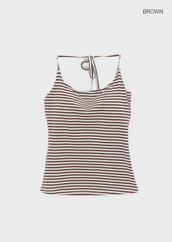Rikong Stripe Halter Sleeveless (Built-in Cap)