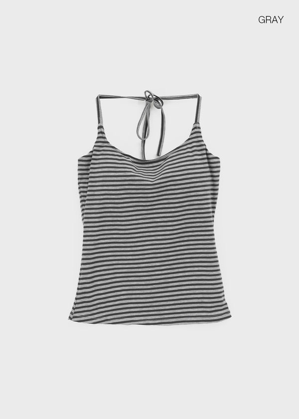Rikong Stripe Halter Sleeveless (Built-in Cap)