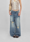 Foamco Damaged Low-waisted Straight Denim Pants