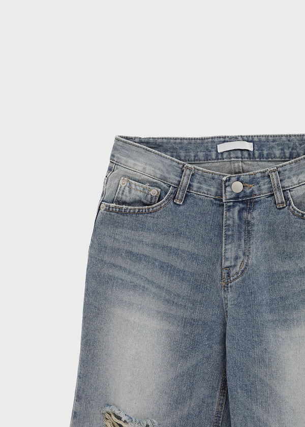 Foamco Damaged Low-waisted Straight Denim Pants