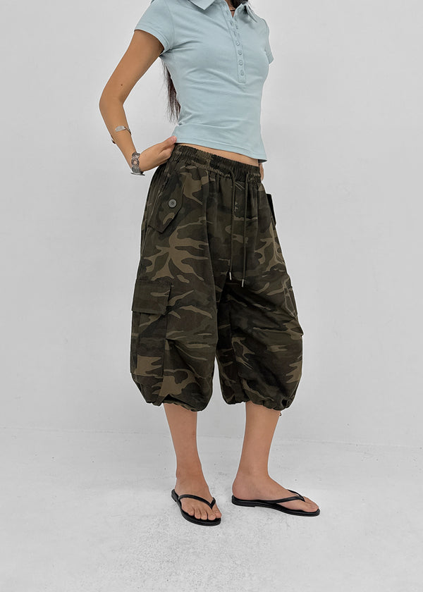(UNISEX) GeulEum Camo Bermuda Banding Pants