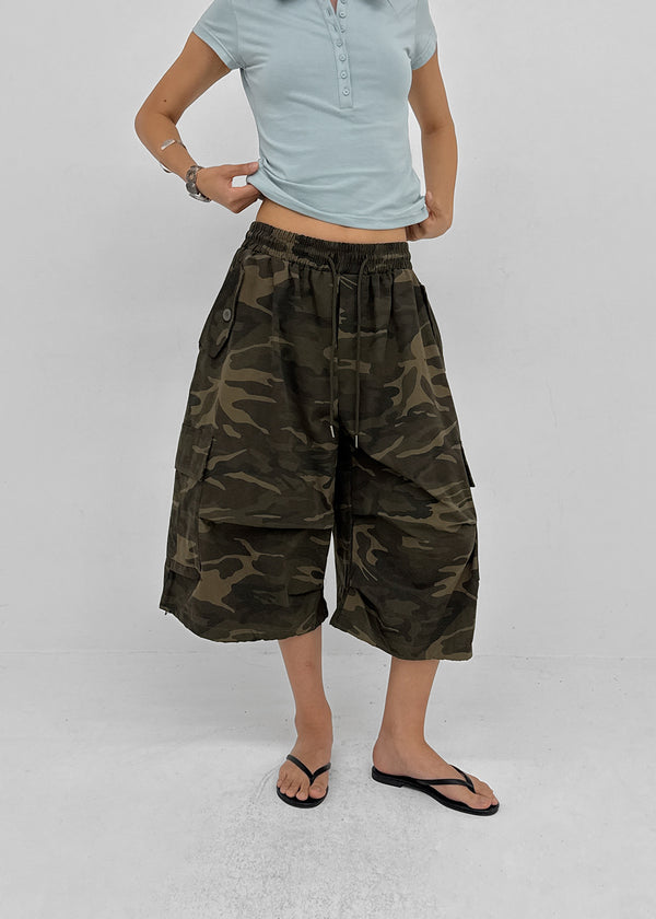(UNISEX) GeulEum Camo Bermuda Banding Pants