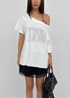 Compact Print Asymmetrical Off-shoulder Short Sleeve T-shirt