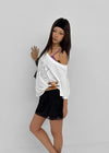 Compact Print Asymmetrical Off-shoulder Short Sleeve T-shirt
