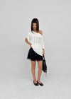 Compact Print Asymmetrical Off-shoulder Short Sleeve T-shirt