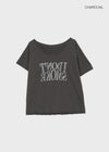 Compact Print Asymmetrical Off-shoulder Short Sleeve T-shirt
