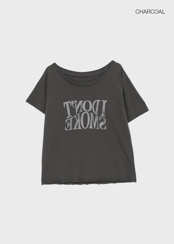 Compact Print Asymmetrical Off-shoulder Short Sleeve T-shirt