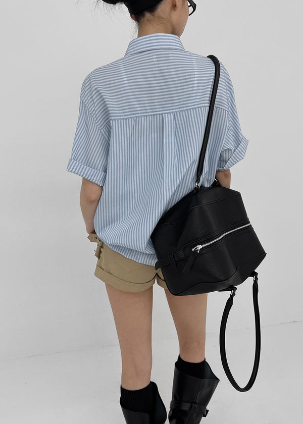 (UNISEX) Neod Stripe Short Sleeve Shirt