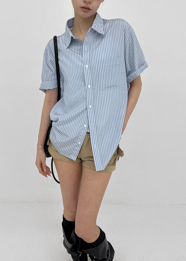 (UNISEX) Neod Stripe Short Sleeve Shirt