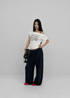 Diez Asymmetrical Off-shoulder Short Sleeve Tee